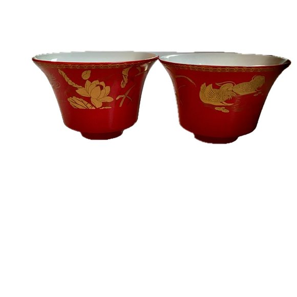 Chinese Gaiwan Red Gold Cup Saucer Bowl Lid Kung Fu Tea Set for 2 EUC - Picture 5 of 16